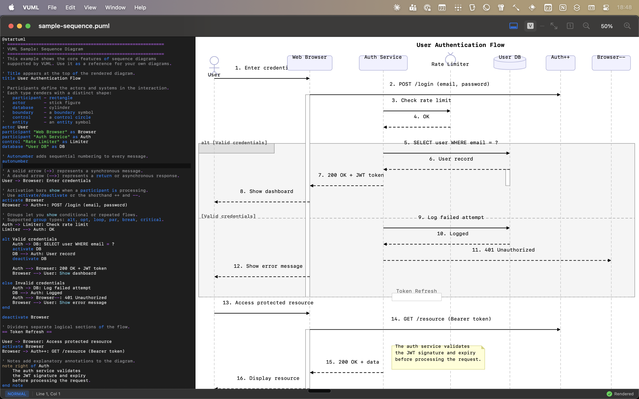 VUML PlantUML editor with live sequence diagram preview and Vim mode